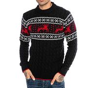 RED BRIDGE Pull tricoté pour Homme Chandail norvégien à col Rond Slim Fit Plait Reindeer Bleu L