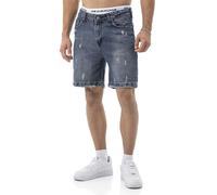 RED BRIDGE Short en Jean Homme - Bermuda Denim Effet usé avec déchirures - Style 5 Poches Coupe Droite Regular Fit, Longueur Genou avec Ourlet effiloché Bleu W32