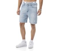 RED BRIDGE Short en Jean Homme - Bermuda Denim Effet usé avec déchirures - Style 5 Poches Coupe Droite Regular Fit, Longueur Genou avec Ourlet effiloché Bleu Clair W34