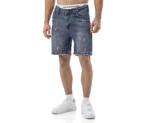 RED BRIDGE Short en Jean Homme - Bermuda Denim Effet usé avec déchirures - Style 5 Poches Coupe Droite Regular Fit, Longueur Genou avec Ourlet effiloché Bleu W32