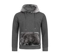 RED BRIDGE Sweat à Capuche pour Homme Fourrure synthétique Pull en Peluche Gris Foncé L