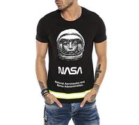 RED BRIDGE T-Shirt à Manches Courtes et à Rayures néon pour Hommes avec Impression de la NASA Noir