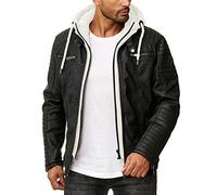 RED BRIDGE Veste en similicuir pour hommes Blouson de motard à capuche Biker Casual Noir-Blanc melange M