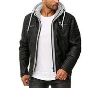 RED BRIDGE Veste en similicuir pour hommes Blouson de motard à capuche Biker Casual Noir-Gris melange 3XL