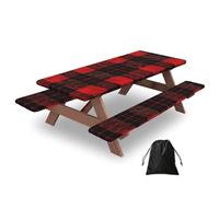 Red Buffalo Lot de 3 housses de table de camping avec protections de banc, style vintage, élastique, imperméable, rectangulaire, avec sac de rangement