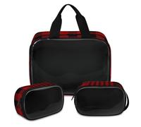 Red Buffalo Trousse de maquillage à carreaux pour homme et femme - Trousse de toilette translucide à carreaux - Trousse de toilette de voyage - 3 pièces, couleur, XL, Trousse de maquillage