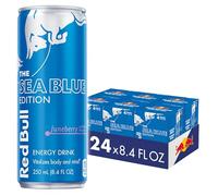 Red Bull Sea Blue Edition Lot de 24 boîtes de boisson énergisante Juneberry avec 80 mg de caféine et de taurine et vitamines B, 24 boîtes (6 paquets de 4)
