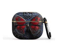 Red Butterfly Coque pour écouteurs sans fil ultra légers pour écouteurs de 3e génération - Coque de protection complète contre les chutes avec porte-clés - Jolie coque rigide de protection avant