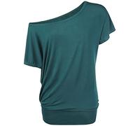 RED by EMP Femme T-Shirt Basique Vert à Encolure Bateau XS