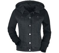 RED by EMP Femme Veste en jean noire avec manches sweat et capuche
