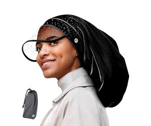 Red by Kiss Bonnet de pluie doublé en satin de qualité supérieure, 100 % étanche, sangle réglable, pochette pliable incluse, Tresse/noir, taille unique