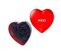 Red by Kiss Sweet Heart Brosse à cheveux compacte et portable en forme de cœur, démêlante à deux niveaux, brosse à dents flexibles, housse de brosse incluse (rouge chromé)
