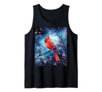 Red Cardinal Bird Blue Starry Night Pink Floral Sky Flower Débardeur