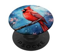 Red Cardinal Bird Blue Starry Night Pink Floral Sky Flower PopSockets PopGrip Adhésif