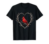 Red Cardinal Bird Heart Tree Branch Birdwatching Birdwatching T-Shirt Graphique avec Valeur