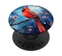 Red Cardinal Bird Phone Grip Pop Up Button Blue Starry Night PopSockets PopGrip Adhésif