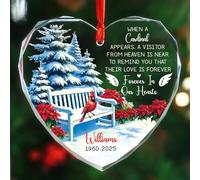 Red Cardinal Forever in Our Hearts Décorations de Noël en verre, décorations de Noël commémoratives personnalisées 2025 pour la perte des êtres chers au paradis, nom personnalisé et année de