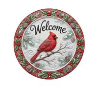 Red Cardinal Plaque métallique Welcome Winter Berries