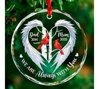Red Cardinals Décoration de Noël en verre « We are Always with You » - Décoration commémorative de Noël 2025 pour la perte de papa maman au paradis, noms personnalisés - Décoration de sapin de Noël