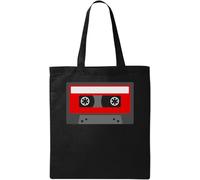 Red Cassette Artwork Hipster Tape Art Natural Ecologique Sac fourre-tout en coton Noir, Noir , One Size, Noir, Taille unique