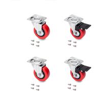 Red Castor Kit With Mounting Pletine,Red Wheels Ø50mm,2 With Brake And 2 Without Brake,Steel And Plastic