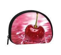 Red Cherries Mini sac de rangement portable en polyester imprimé en forme de coquillage pour pièces de monnaie, Noir , Taille unique