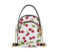 Red Cherries Sac à main à bandoulière matelassé avec chaîne pour téléphone portable Motif cerises Blanc