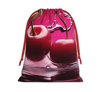 Red Cherries Sac cadeau en velours super doux avec pochette à cordon de serrage, sac de rangement complet imprimé pour Noël et rangement quotidien