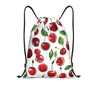 Red Cherries Sac de sport léger avec cordon de serrage - Sac de sport pliable et résistant à l'eau avec bandoulière réglable, idéal pour le sport, le yoga, les voyages et l'école, Noir , S