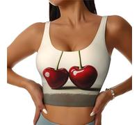Red Cherry Print Gilet de fitness pour femme Idéal pour le Pilates, la course à pied et l'entraînement cardio, Noir , S