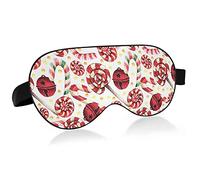 Red Christmas Candy Cane Lollipop Seamless On White Eye Masks Cover Blocks Light Sleep Mask Shade Cover Blindfold Relaxing Eyeshade Cover with Adjustable Head Strap for Men Women Kids
