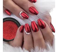 Red Chrome Powder for Nails Poudre de Crome ongles paillettes pour ongles Mirror Chrome Nail Powder Pearl Nail Mermaid Nail Art Glitter Pigment Powder for Nails(rouge)
