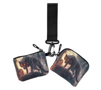 Red Cool Flame Wolf Lot de 2 porte-cartes pour femme avec porte-clés amovible et poche zippée pour pièces de monnaie pour le travail et les voyages, Loup flamme rouge, 1 size, Décontracté