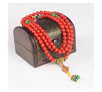 Red Coral Natural Stone Beads Necklace Buddhist Prayer Rosary Strand Buddha