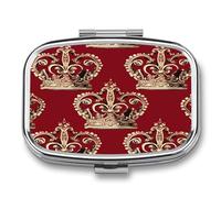 Red Crown Petite boîte à pilules en métal pour sac à main, essentiels de voyage, pilulier compact à 2 compartiments pour médicaments, pilules quotidiennes pour vitamines, huiles de poisson