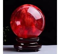 Red Crystal Ball Luck Ornaments Feng Shui Ball with Wood Stand Smelting Crystals Stone Ball Porch Living Room Feng Shui Decorative,22cm/8.7in
