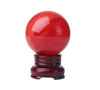 Red Crystal Ball Red Smelting CrystalBall Home Living Room Study Desktop Ornaments with Wooden Stand,10cm