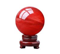 Red Crystal Ball, Smelting Quartz Gemstone Sphere with Wooden Stand for Healing/Divination/Chakra Balance/Yoga/Home/Office FengShui Decoration,9cm/3.5in Gemstone Stone