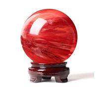 Red Crystal Ball Smelting Stone Sphere with Wood Stand Quartz Gemstone for Feng Shui Home Decoration,18cm Gemstone Stone