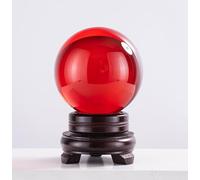 Red Crystal Ball with Base,Solid Clear Glass Orb Decorative Sphere, Prop Ornament for Feng Shui,Witchcraft,Scrying,Divination,15cm