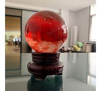 Red Crystal Ball with Wooden Stand FengShui Divination Spheres Decorative Glass Quartz for Home and Office Decor Witchy,15cm Gemstone Stone