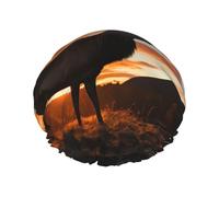 Red Deer Bull Elk Sunset Bonnet de douche réutilisable et imperméable avec sangle élastique Double couche épaisse pour spa, salon, voyage