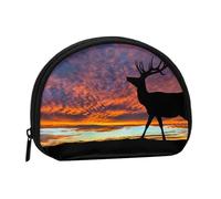 Red Deer Bull Elk Sunset Print Mini sac de rangement portable en forme de coquillage pour pièces de monnaie