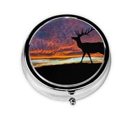 Red Deer Bull Elk Sunset Print Pilulier portable avec mini pilulier compact et pratique pour ranger et organiser les pilules