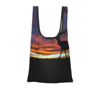 Red Deer Bull Elk Sunset Print Sacs d'épicerie réutilisables, pliables et lavables dans une pochette écologique Sac de courses pour courses quotidiennes