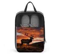 Red Deer Bull Elk Sunset Sac à chaussures avec fermeture éclair, sacs de rangement avec poignée et portable, résistant à l'eau