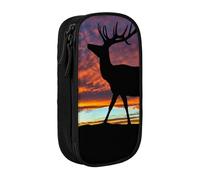 Red Deer Bull Elk Trousse à crayons Motif coucher de soleil Pour enfants garçons école bureau