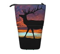 Red Deer Bull Elk Trousse à crayons télescopique avec motif coucher de soleil