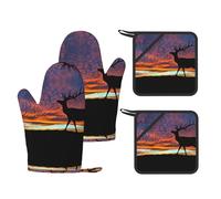 Red Deer Gants de four résistants à la chaleur en silicone antidérapant Motif élan et micro-ondes