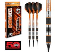 Red Dragon Darts Amberjack - Fléchettes d’acier à 90% en tungstène à pointe souple avec empennages, tiges, trousse et carte de score Red Dragon, 18 g
